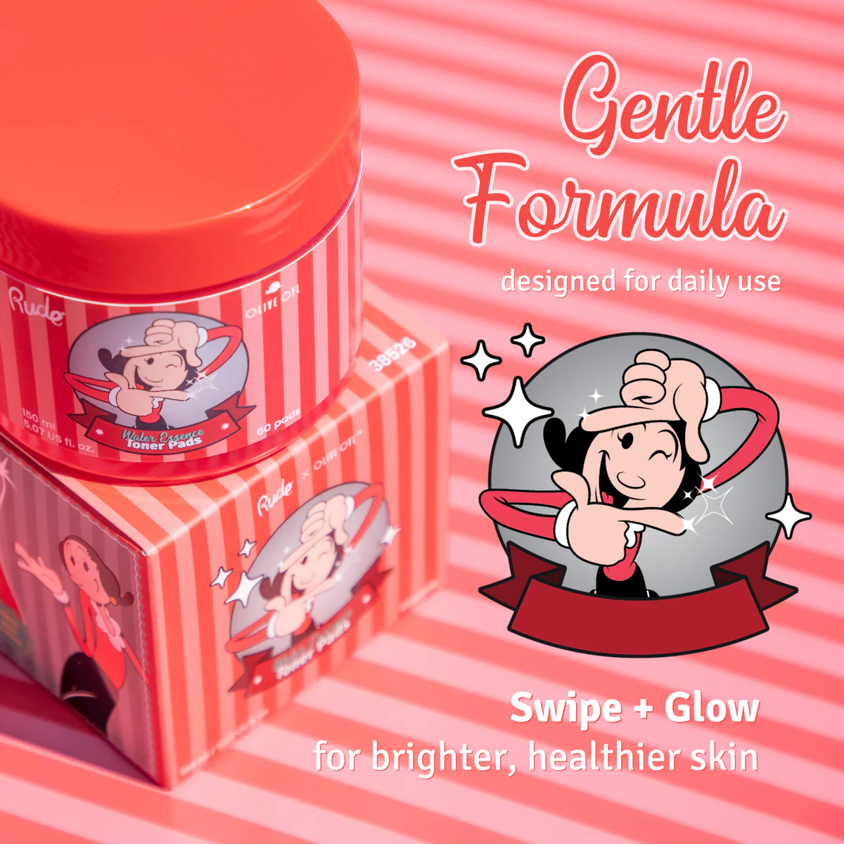 TONER PADS CON ÁCIDO HIALURÓNICO OLIVE OYL - RUDE COSMETICS